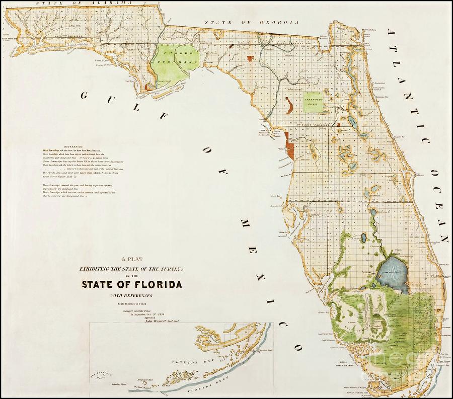 Antique Victorian 1854 Map of Florida and the Florida Keys Digital Art ...