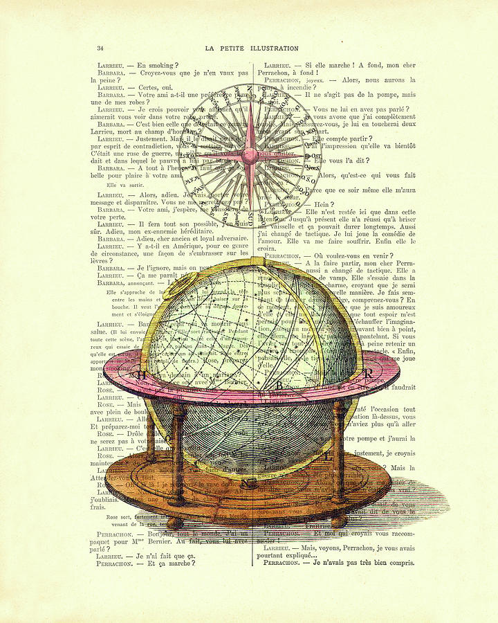 Antique world globe and compass Digital Art by Madame Memento
