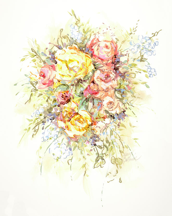 Antiqued Watercolor Wedding Bouquet Softened Painting