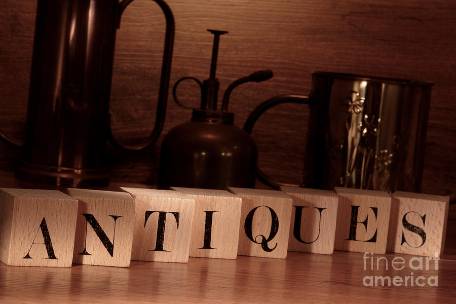 Antiques Word Spelled with Old Letter Blocks Photograph by Olivier Le Queinec