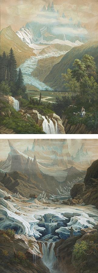 Anton Winterlin Two Mountain Views With Glaciers, 1844 Painting