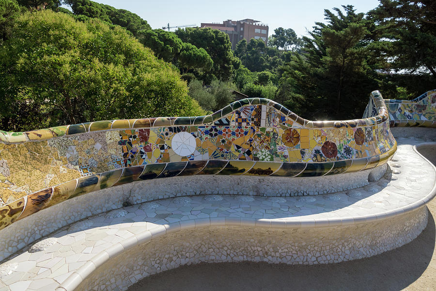 Antoni Gaudi Trencadis Mosaic Serpentine Bench - Park Guell in Barcelona Photograph by Georgia Mizuleva