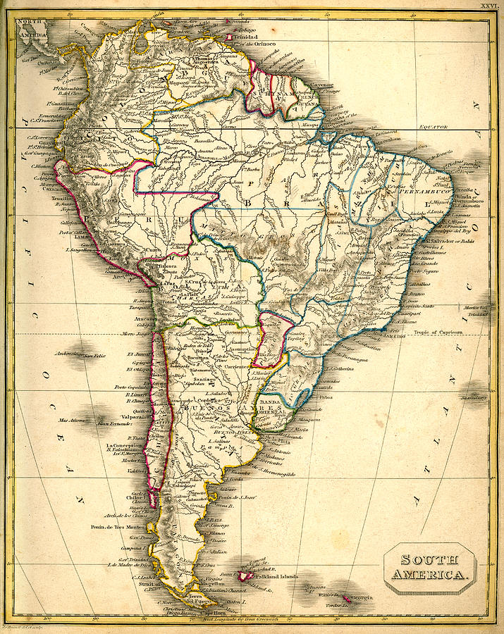Antquie Map of South America Drawing by Duncan1890