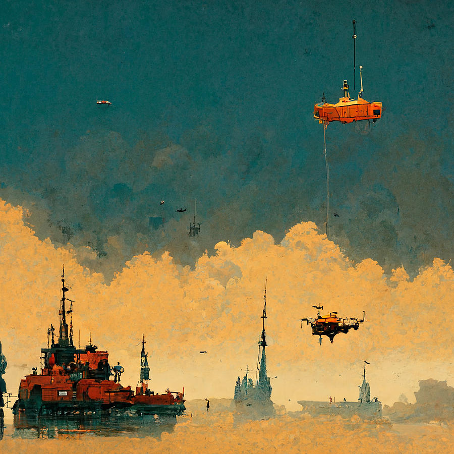 Antti  Rusty  Old  Tugboat  Flying  Above  City  Sci  Fi  7a44e65b  126b  421f  A81b  441eb74d784b Painting