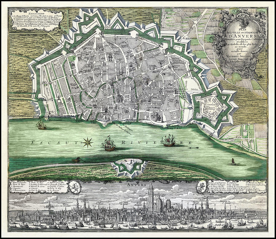 Vintage Photograph - Antwerp Belgium Antique Vintage Map 1730 by Carol Japp