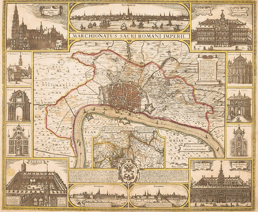 Antwerp map, 1640 Mixed Media by AM FineArtPrints