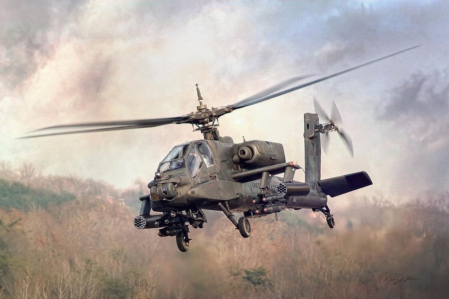 Helicopter Digital Art - Apache Attack by Peter Chilelli