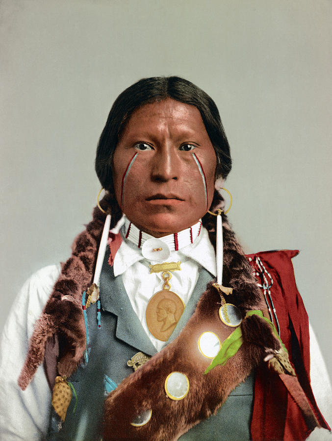 Apache Chief James A. Garfield Portrait - Circa 1899 Photochrom Photograph by War Is Hell Store
