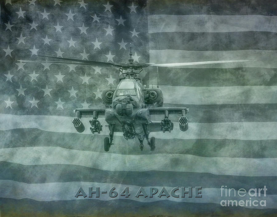 Apache Helicopter In Flight Us Flag Digital Art