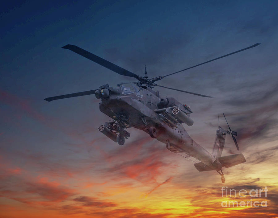 Apache Helicopter Sunset Ver Z Digital Art by Randy Steele