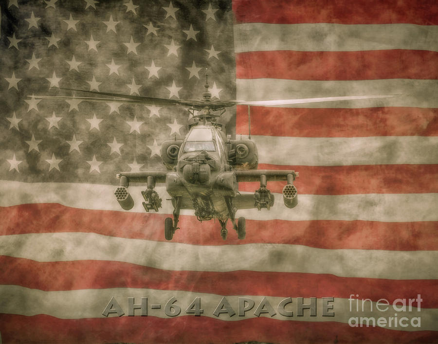 Apache Helicopter US Flag  Digital Art by Randy Steele