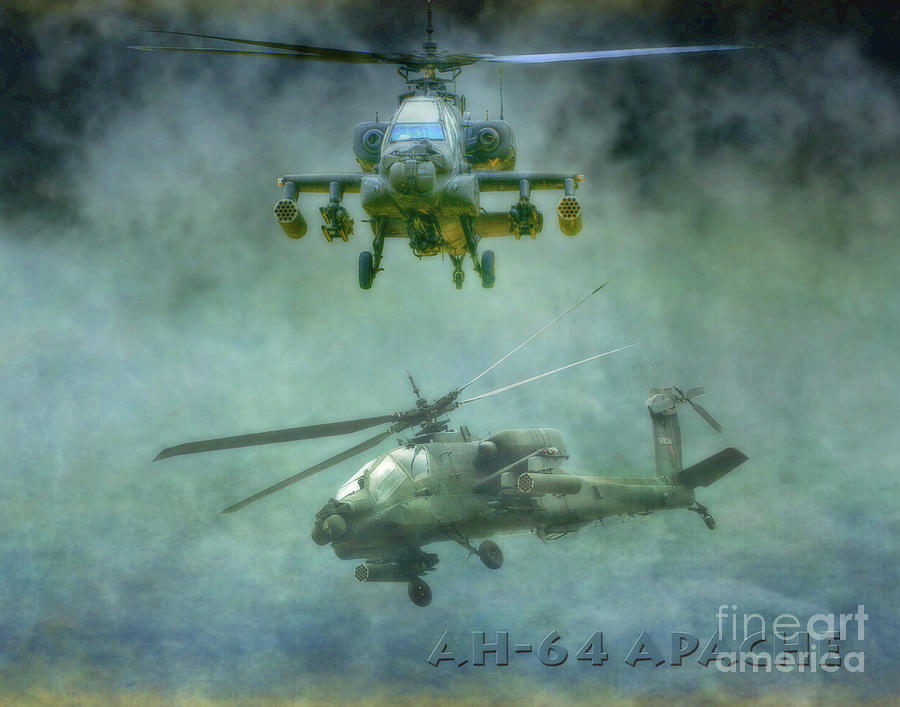 Sunset Digital Art - Apache Helicopters in Flight by Randy Steele