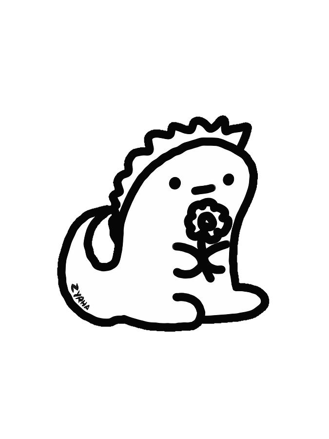 Apathetic Dino Flower Drawing by Stickers' House - Pixels