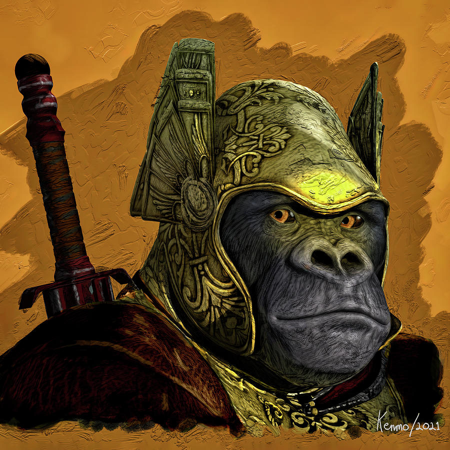 Ape with the Golden Helmet Digital Art by Ken Morris