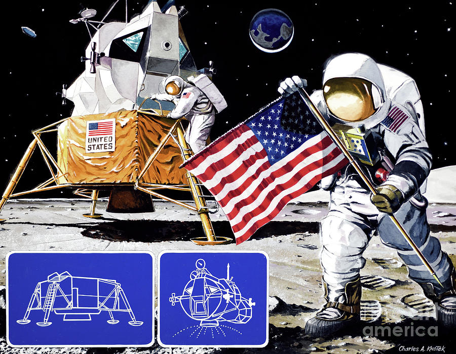 Apollo 11 - First Men On The Moon Painting by Charles Knotek