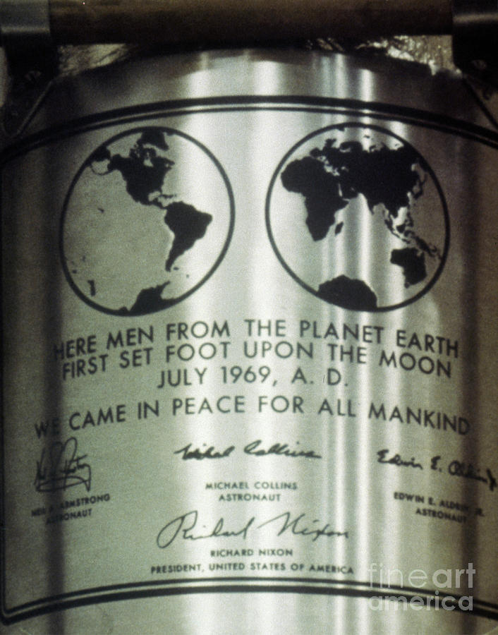 Apollo 11 Plaque, 1969 Photograph by Granger