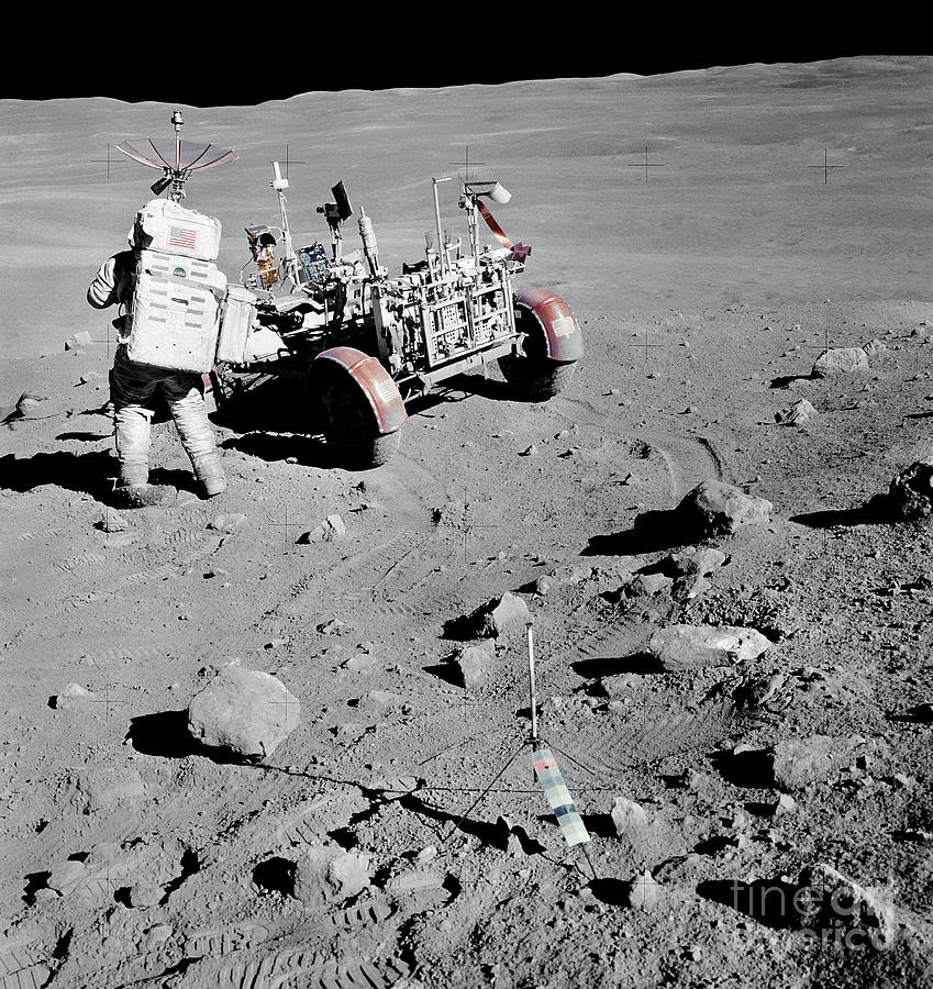 Apollo 16 - Charles Duke With Lunar Rover, 1972 Photograph by Granger