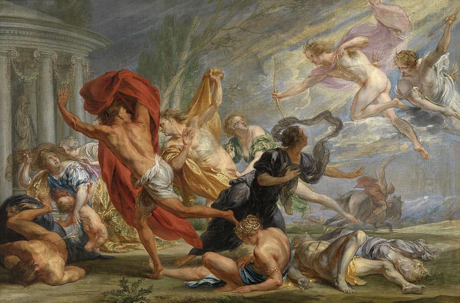 Apollo and Diana Kill Niobes Children Painting by Jan Boeckhorst | Fine ...