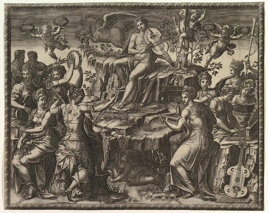 Apollo and the Muses Drawing by Giorgio Ghisi