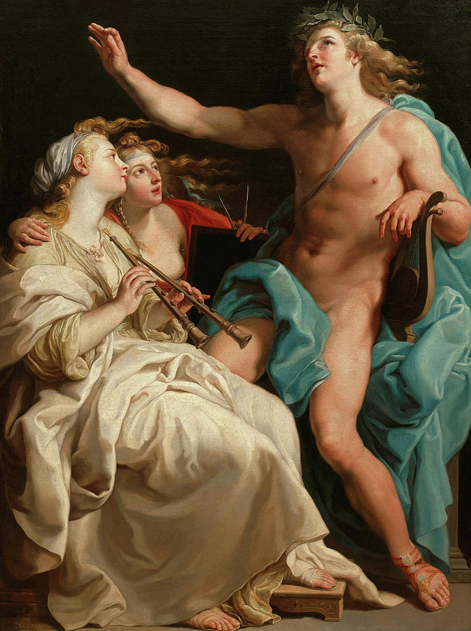 Apollo and two Muses. Date/Period After 1741. Painting. Oil on canvas. Painting by Pompeo Batoni -workshop replica-