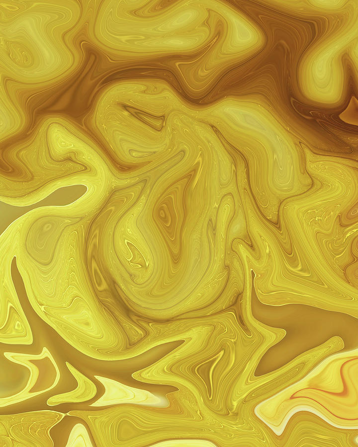 Apollo - Contemporary Abstract - Fluid Painting - Marbling Art - Yellow Digital Art