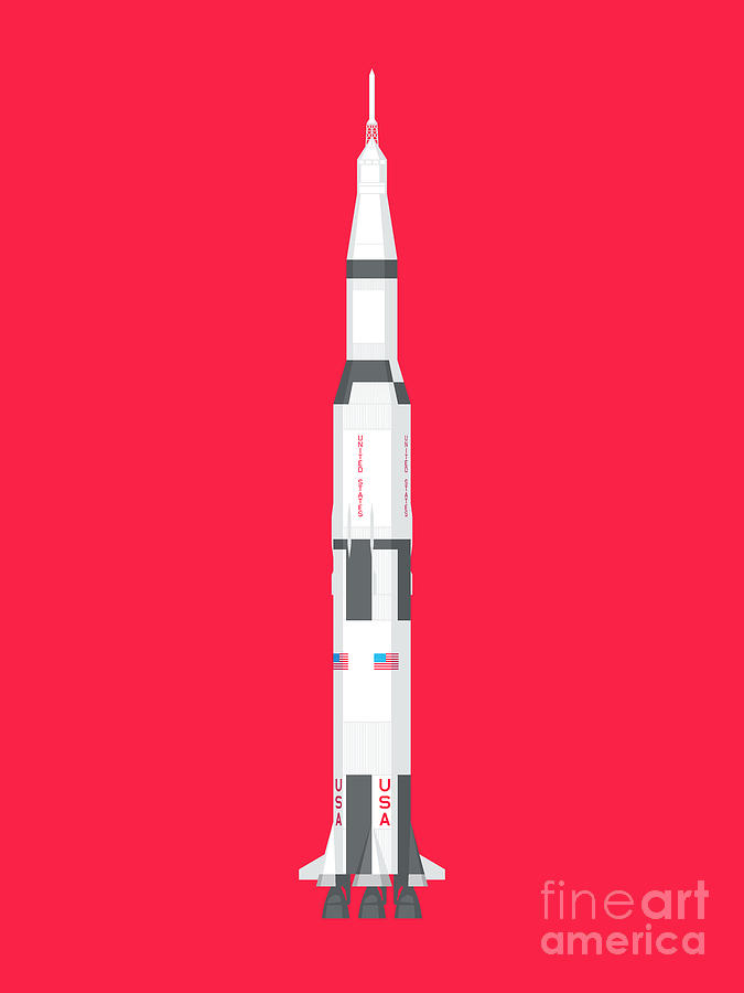 Space Digital Art - Apollo Saturn V Rocket - Crimson by Organic Synthesis