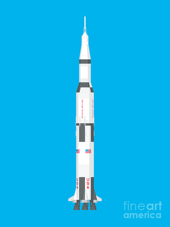 Space Digital Art - Apollo Saturn V Rocket - Cyan by Organic Synthesis