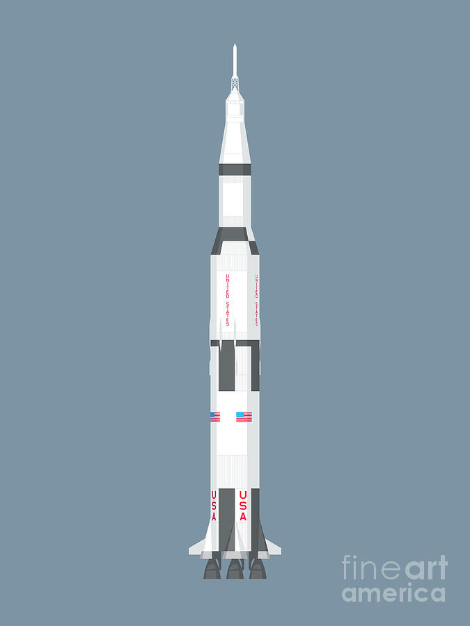 Space Digital Art - Apollo Saturn V Rocket - Slate by Organic Synthesis