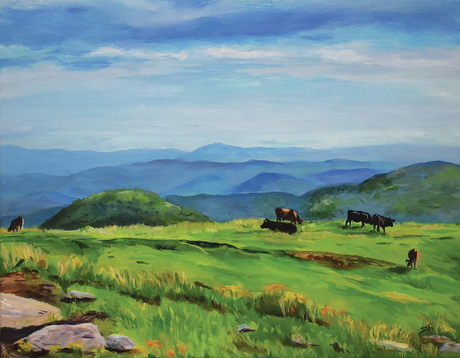 Cow Painting - Appalachian Cows by Sandy Herrault