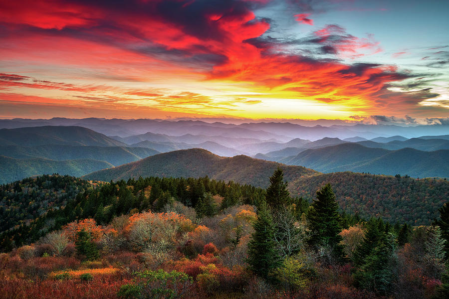 Sunset Photograph - Appalachian Mountains North Carolina Blue Ridge Parkway Autumn Sunset Landscape Asheville NC by Dave Allen