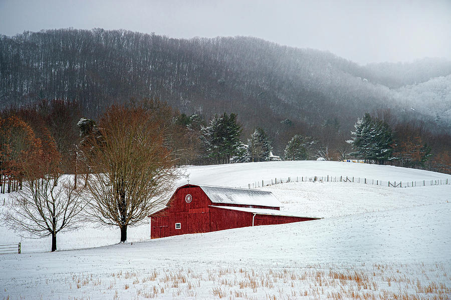Appalachian Mountains TN Red Winter Barn Photograph by Robert Stephens