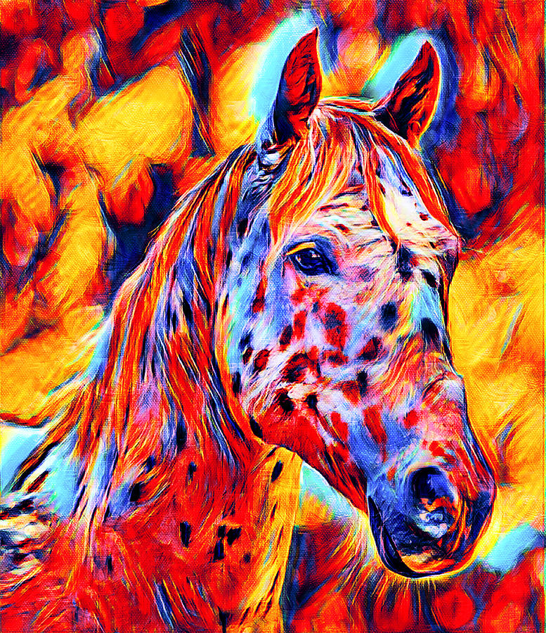 Appaloosa horse close up portrait - colorful digital painting Digital Art by Nicko Prints