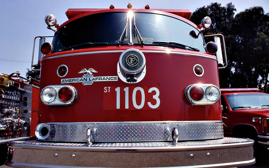 Transportation Photograph - Fire Engine Red -- American LaFrance Fire Engine in Morro Bay, California by Darin Volpe