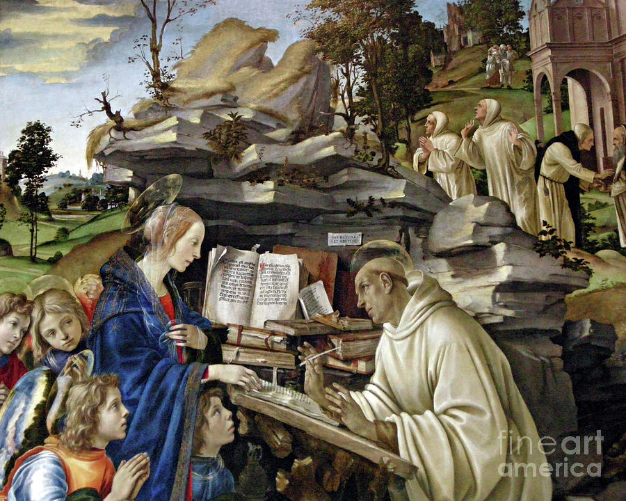 Apparition of Blessed Virgin to St. Bernard of Clairvaux - CZABV Painting by Filippino Lippi