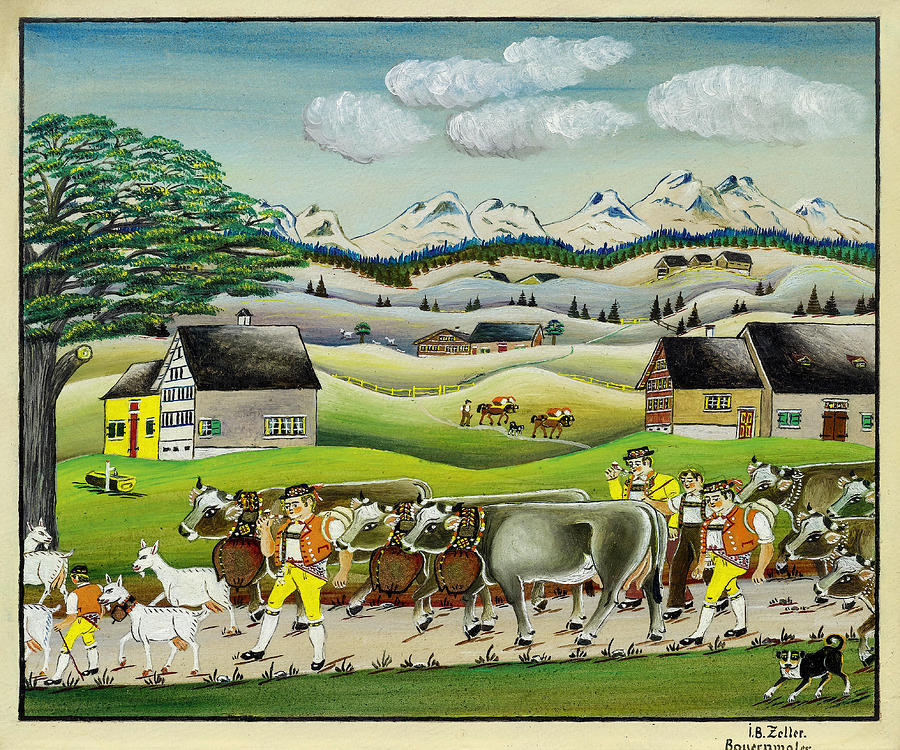 Cow Painting - Appenzeller with Cows by Johannes Zulle