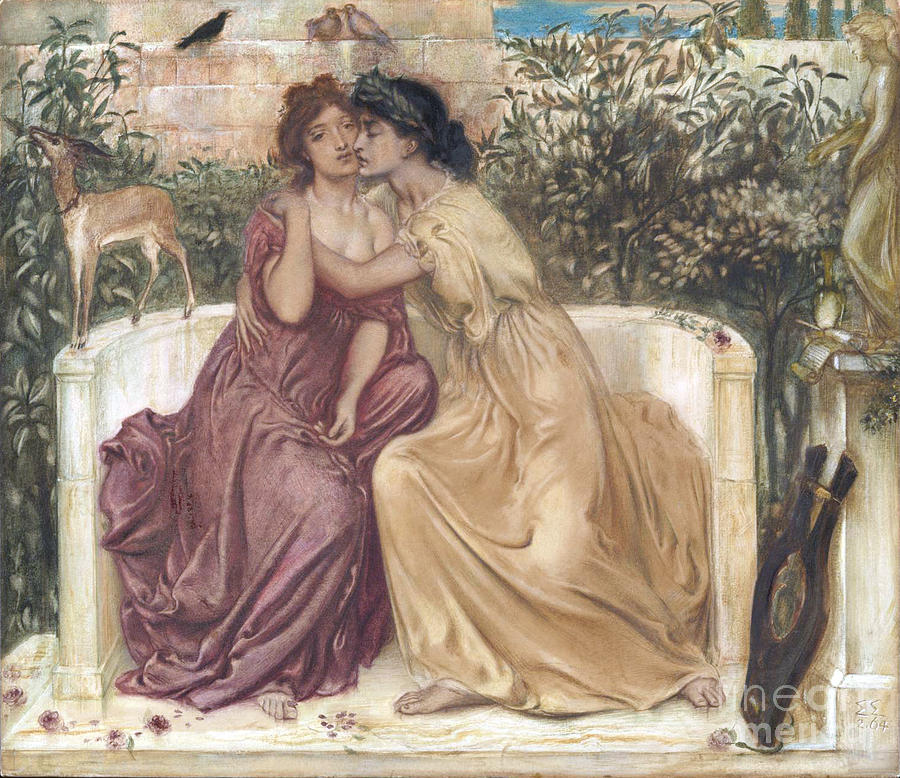 Sappho and Erinna in a Garden at Mytilene 1864 Painting by Simeon Solomon