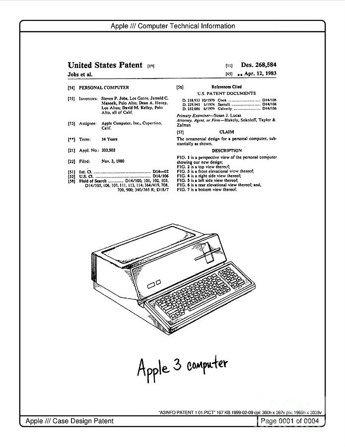 Apple 3 Personal Computer Patent 1983, Cupertino, CA, Steven Jobbs Mixed Media by Zalman Latzkovich