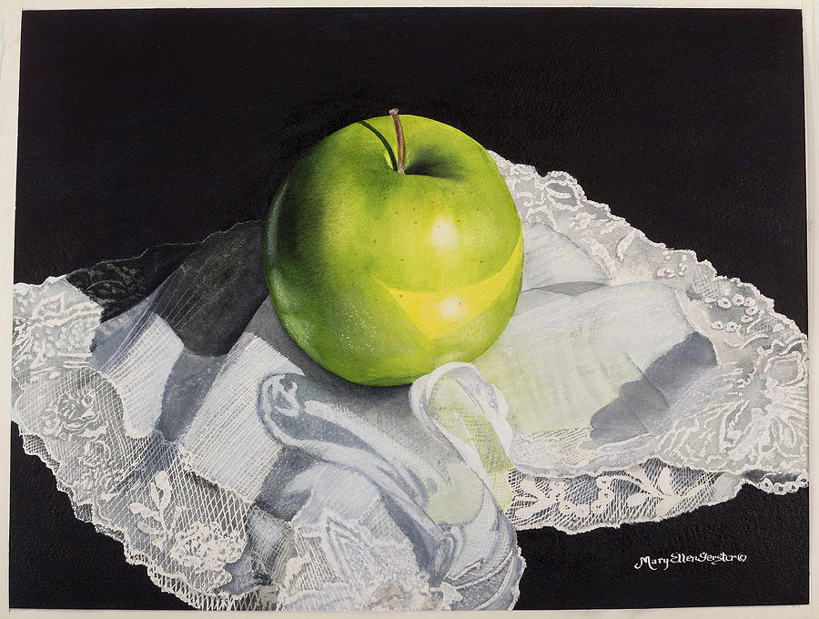 Still Life Painting - Apple and Lace by Mary Ellen Gerster