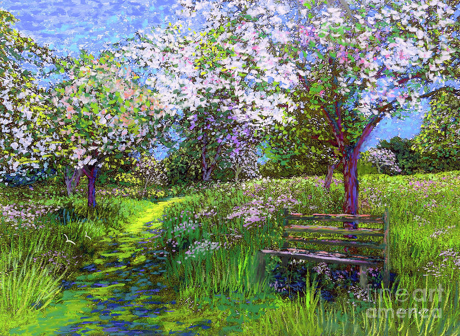 Landscape Painting - Apple Blossom Trees by Jane Small