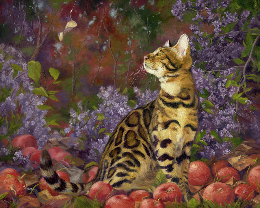 Cat Painting - Apple Season by Lucie Bilodeau