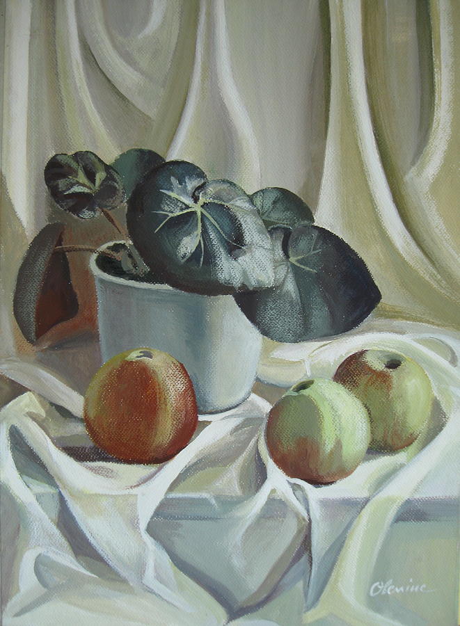 Apples and plant Painting by Elena Oleniuc