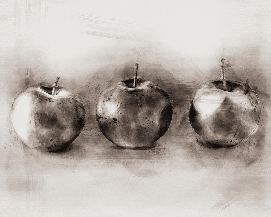Apples In Black And White Painting
