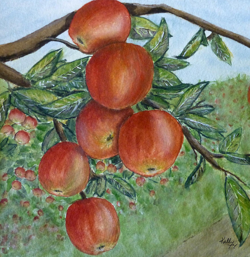 Apples in the Orchid Painting by Kelly Mills