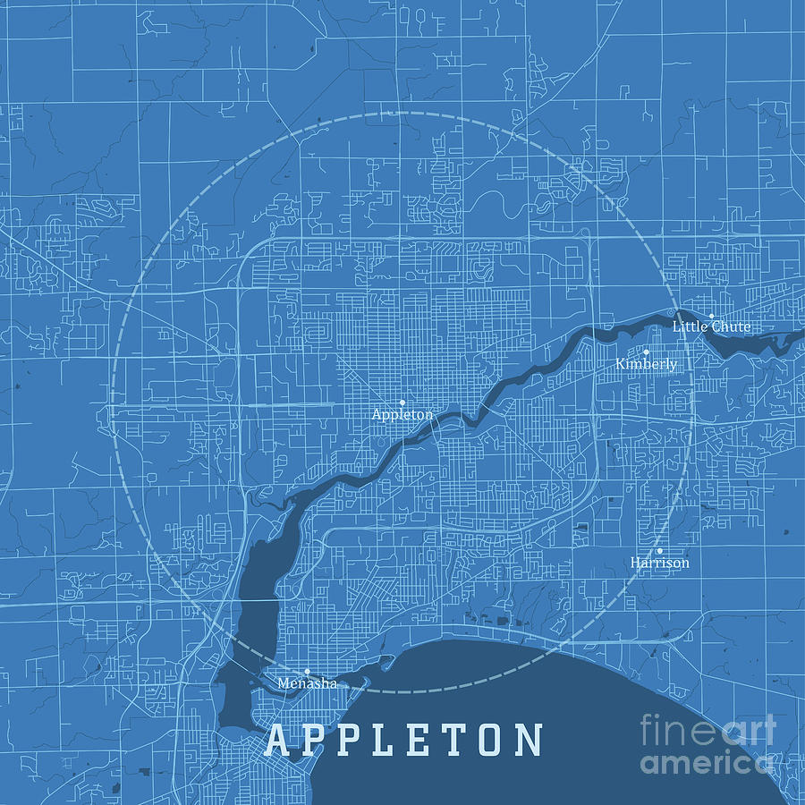 Map Digital Art - Appleton WI City Vector Road Map Blue Text by Frank Ramspott