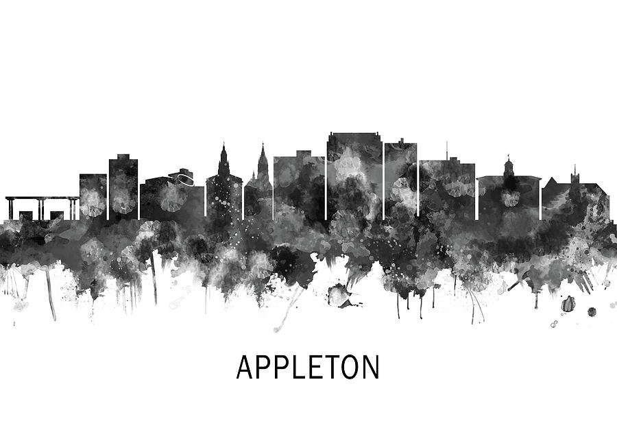 Appleton Wisconsin Skyline BW Mixed Media by NextWay Art - Pixels