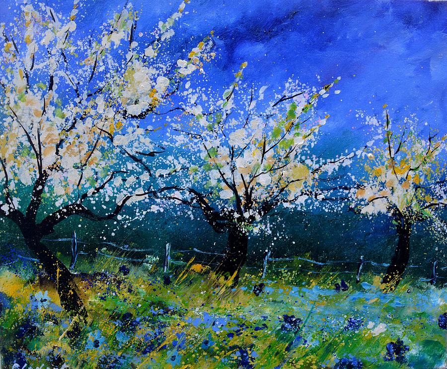 Appletrees in spring Painting by Pol Ledent
