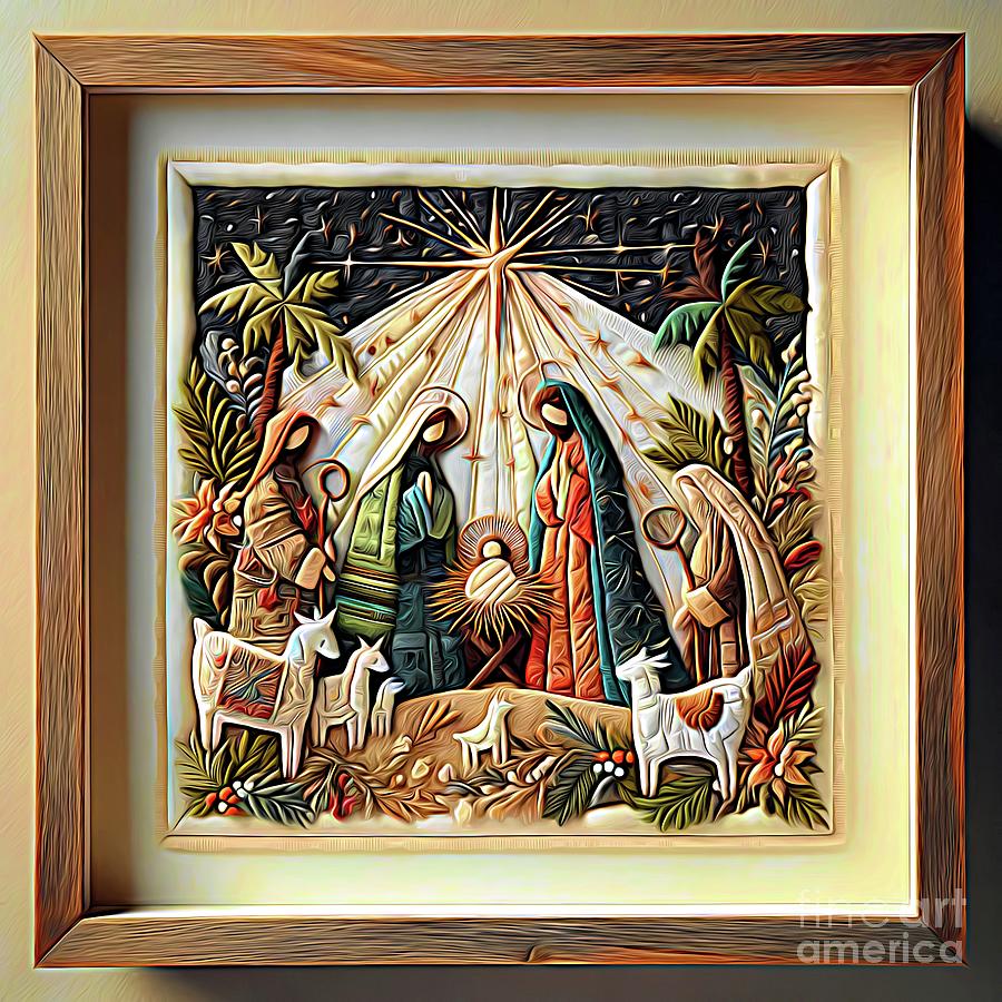 Applique Look Christmas Nativity Scene Expressionist Effect Digital Art by Rose Santuci-Sofranko