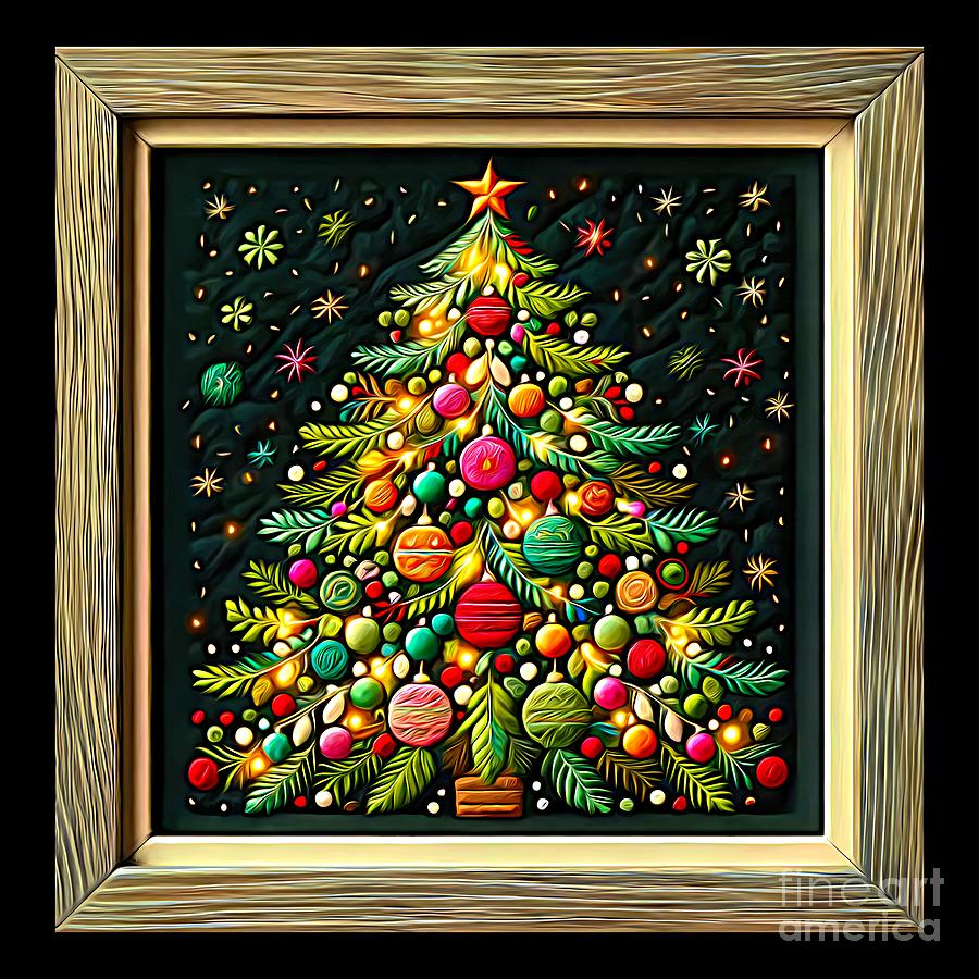 Applique Look Decorated Christmas Tree Expressionist Effect Digital Art by Rose Santuci-Sofranko