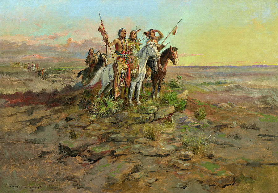 Charles Marion Russell Painting - Approach of the White Men, 1897 by Charles Marion Russell