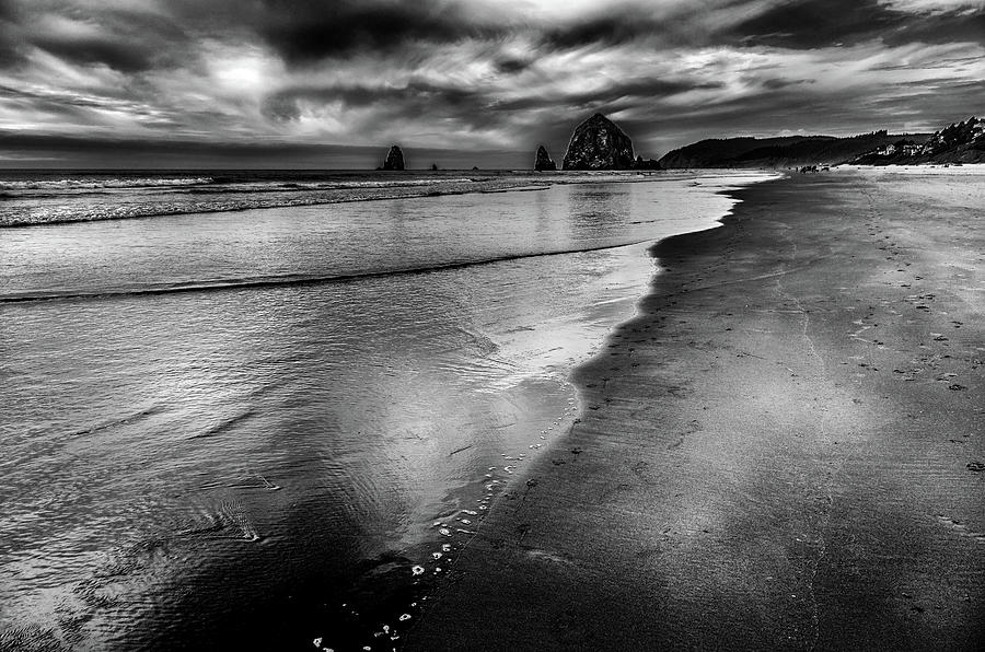 Black And White Photograph - Approaching Haystack Rock by David Patterson